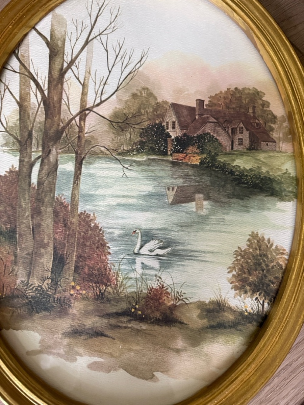 Homco “Swan on Lake” framed art - Picture 3 of 4